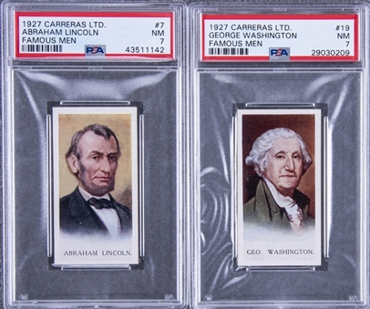 1927 Carreras Ltd "Famous Men" U.S. Presidents PSA NM 7 Pair (2 Different) Including Washington and Lincoln